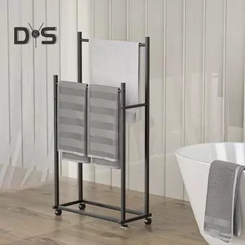 Отдельностоящий держатель для полотенец Стеллаж для хранения с колесами Нержавеющий, устойчивый к коррозии, быстрая сборка, металлический держатель для полотенец для спальни чёрный