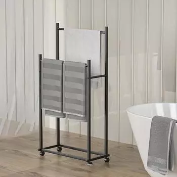 Отдельностоящий держатель для полотенец Стеллаж для хранения с колесами Нержавеющий, устойчивый к коррозии, быстрая сборка, металлический держатель для полотенец для спальни чёрный