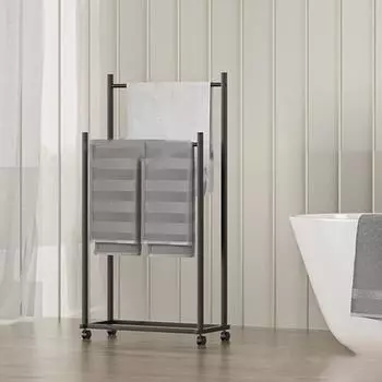 Отдельностоящий держатель для полотенец Стеллаж для хранения с колесами Нержавеющий, устойчивый к коррозии, быстрая сборка, металлический держатель для полотенец для спальни чёрный
