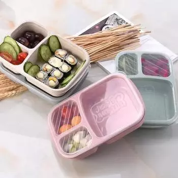 Отдельный ланч-бокс Портативный ланч-бокс Bento Box Герметичный контейнер для еды Микроволновая печь Посуда для студентов Три отделения 3 розовый