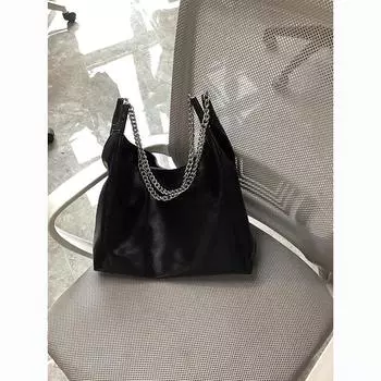 Отделение черной золотой сумки-тоут с цепочкой, большой емкости, сумка 2024 года, новая дорожная сумка, модная женская сумка для поездок на работу, сумка через плечо чёрный