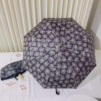 Отделение масляной живописи, черный зонт с цветком, upf50_, автоматический, солнечный и дождливый, складной солнцезащитный зонт для школьниц, ультрафиолетовый солнцезащитный зонт