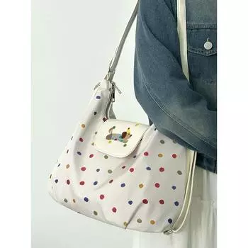 Отделение милого щенка в горошек 2024 года, большой вместительный рюкзак для студентов, сумка-тоут через плечо для поездок на работу белый