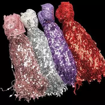 Отделка сценического костюма кружевом с пайетками и кисточками 40 см, 5,9 метра