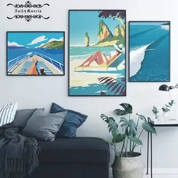 Отпуск Путешествия Морской Пейзаж Пляж Волны Картина На Холсте Аниме Плакат и Печать Настенная Картина Современная для Гостиной Домашний Декор 21*30cm