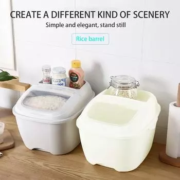 Откидная крышка 10 кг, герметичное многофункциональное ведро для хранения риса, кухонный бытовой ящик белый