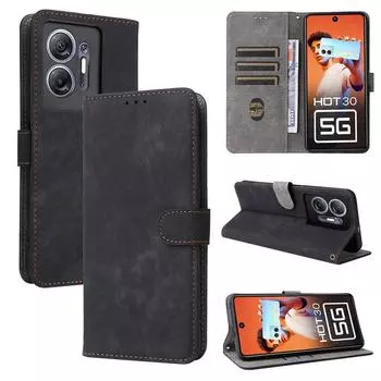 Откидная крышка для Infinix Hot 30 (5G) Чехол для телефона из искусственной кожи, полная защита корпуса, противоударный, с [блокировкой RFID] for Infinix Hot 30 5G чёрный