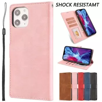 Откидной чехол-бумажник с подставкой для карточек, противоскользящий кожаный чехол для iPhone 15 14Plus 13 12 11Pro Max XSMAX для Samsung S23 S22 S21 S20Ultra Plus A14 A54 iPhone 6/6S красный