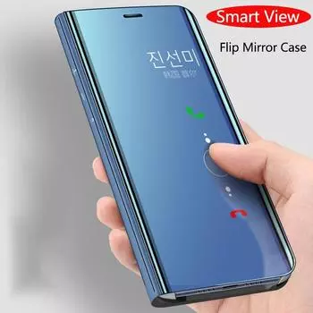 Откидной чехол с зеркалом Smart View для iPhone 11 12 Pro Max Oppo A54 A15 Vivo Y51 Y31 2020 V20 SE Samsung A22 A82 Honor 10X Lite с функцией подставки, чехол для телефона iPhone 6 6S чёрный