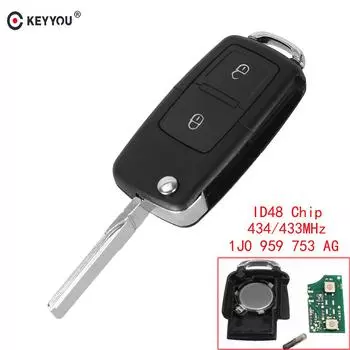 Откидной дистанционный ключ с 2 кнопками, подходит для VOLKSWAGEN VW Golf 4 5 Passat b5 b6 polo Touran 434 МГц чип ID48 чёрный