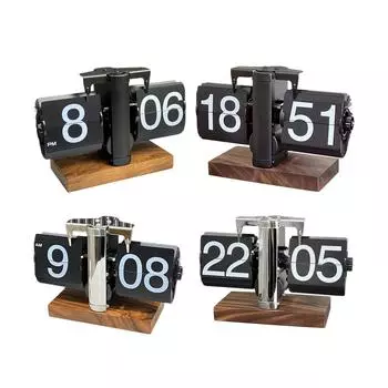 Откидные настольные часы с декоративным ретро-деревянным основанием, откидные часы, креативные настольные часы для гостиной, рабочего стола, офиса, дома, отеля