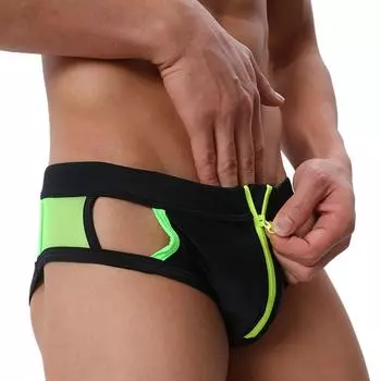 Открытая молния сбоку Радужный сексуальный мужской короткий сексуальный купальник для мужчин Купальники для серфинга с низкой посадкой M чёрный