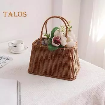 Открытая подарочная корзина ручной работы, плетеная корзина из искусственного ротанга, подарочная корзина для вечеринки с ручкой, корзина для хранения сувениров для подружек невесты на свадьбу H