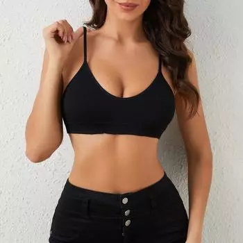 Открытая спина Майка Бюстгальтер Удобный бесшовный сексуальный бюстгальтер Push Up Топ-труба Топы для сна Нижнее белье Женский бюстгальтер Нижнее белье S чёрный