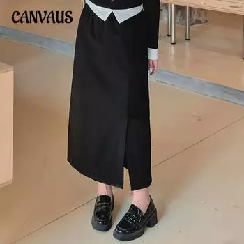 Открытая юбка до середины тела больших размеров, весенне-осенняя прямая юбка с завышенной талией в форме слова, женская полуюбка XL чёрный