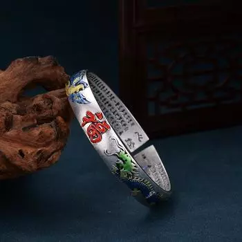 Открытие эмалированного браслета с драконом и фениксом, перегородчатая ретро-фу, персонаж дракона и феникса, благоприятный браслет, подарок на день рождения Adjustable size