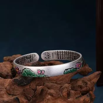 Открытие обожженного синего цвета, винтажный браслет с листьями лотоса, цвет эмали, перегородчатая ткань, персонализированный браслет с сердечком, сутра, капельный клейкий браслет, подарок на день рождения Adjustable size