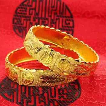 Открытие свадьбы невесты Двойное счастье на сто лет Браслет с драконом и фениксом Свадебный браслет one size(16-22CM) золотой