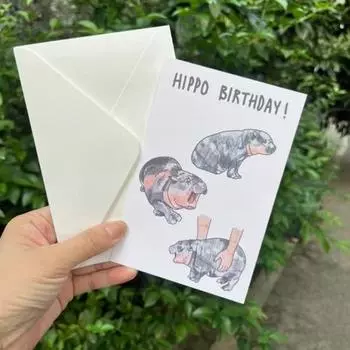 Открытка на день рождения с изображением бегемота Забавная поздравительная открытка с изображением бегемота с конвертом Мультяшная поздравительная открытка с изображением бегемота для друзей семьи Hippo
