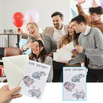 Открытка на день рождения с изображением бегемота Забавная поздравительная открытка с изображением бегемота с конвертом Мультяшная поздравительная открытка с изображением бегемота для друзей семьи Hippo