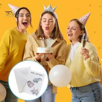 Открытка на день рождения с изображением бегемота Забавная поздравительная открытка с изображением бегемота с конвертом Мультяшная поздравительная открытка с изображением бегемота для друзей семьи Hippo