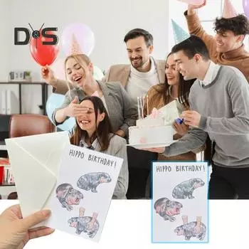 Открытка на день рождения с изображением бегемота Забавная поздравительная открытка с изображением бегемота с конвертом Мультяшная поздравительная открытка с изображением бегемота для друзей семьи Hippo