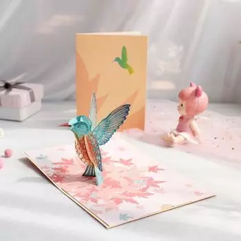 Открытка на день рождения с колибри, объемная открытка с птицей, цветами, сделанная своими руками, поздравление ко Дню матери, годовщине, Дню святого Валентина A