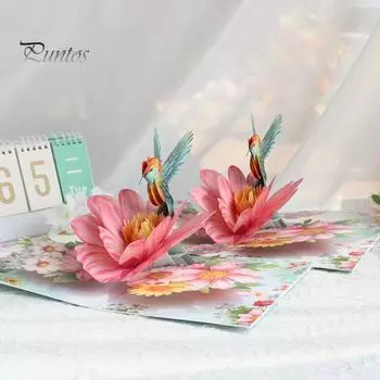 Открытка на день рождения с колибри, сделанная своими руками, объемная открытка с птицей и цветком, 3D-открытка на День матери, годовщина, День святого Валентина, поздравительная открытка для женщин A
