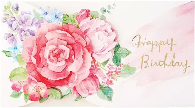 Открытка на день рождения Sanrio Flower Pink P 1719 Standard Semi-3D FA19-1