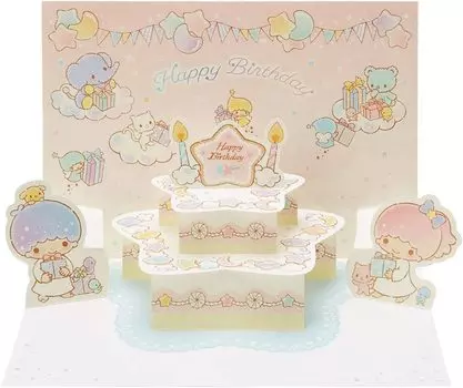 Открытка на день рождения Sanrio Little Twin Stars Торт на день рождения L 343 428396 BD43-0