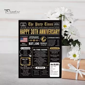Открытка на годовщину дня рождения Ностальгическое воспоминание Газета Открытка на день рождения Веха дня рождения Праздничная открытка Подарки для него для нее 30 years