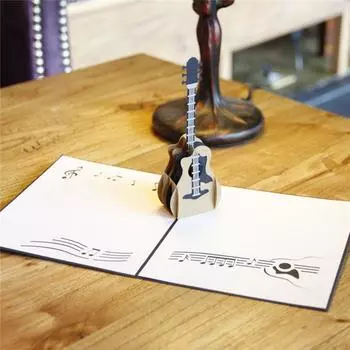 Открытка-раскладушка ручной работы Элегантная открытка с сообщением 3D-гитара Поздравительная открытка Выпускной 13x15cm