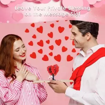 Открытка с любовью 3D Love Hearts Дерево Парная открытка День святого Валентина Открытка с любовью Подарок на годовщину свадьбы для нее и него розовый