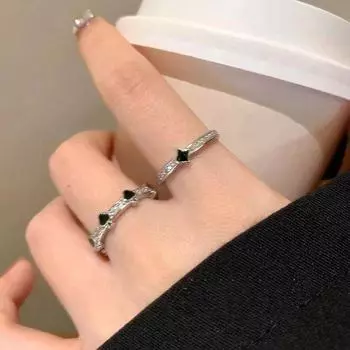 Открытое черное кольцо Love Drip Glaze для женщин: Нишевый, элитный, шикарный дизайн в холодном стиле heart ring чёрный