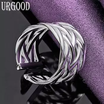 Открытое гладкое вязаное кольцо из стерлингового серебра 925 пробы, модные украшения 49.33mm-62.1mm