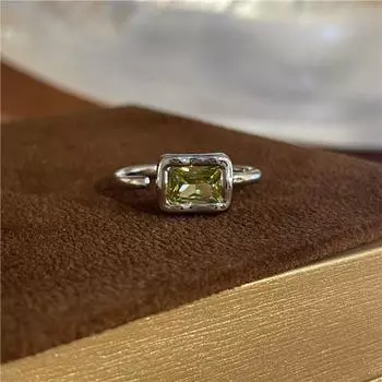 Открытое кольцо Anenjery Green Geometric Square Zircon для нейтральных изысканных универсальных ювелирных подарков белый