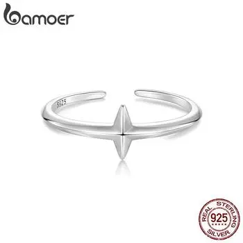 Открытое кольцо BAMOER из стерлингового серебра 925 пробы с крестом, простое универсальное кольцо на каждый день для женщин, изысканные ювелирные изделия, подарок 1.2mm