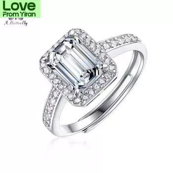 Открытое кольцо из 100% стерлингового серебра 925 пробы с изумрудной огранкой 1 .0 карат/2 .0 карат, очень блестящее украшение для помолвки