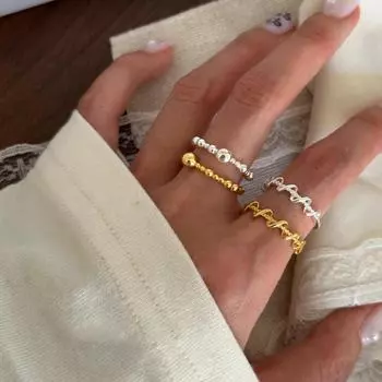 Открытое кольцо из посеребренной стали S925: Геометрический волнистый дизайн для женщин, универсальный аксессуар для указательного пальца J4566