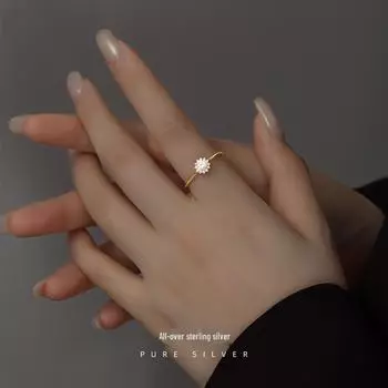 Открытое кольцо из серебра 925 пробы с цветочным узором: Минималистичный дизайн в корейском стиле для женщин RS743, Adjustable opening белого золота