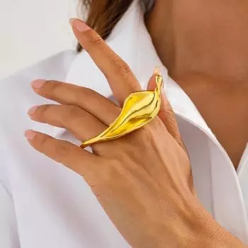 Открытое кольцо из сплава в виде листа увеличенного размера - модный нестандартный дизайн 0818