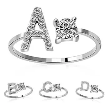 Открытое кольцо, изысканное регулируемое серебряное кольцо с регулируемой буквой алфавита, женские украшения для вечеринки F