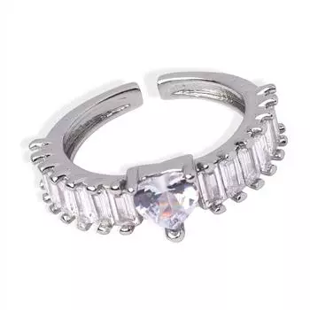 Открытое кольцо с инкрустацией из циркона в форме сердца, медный материал, персонализированное легкое роскошное кольцо, нишевое невыцветающее темпераментное кольцо