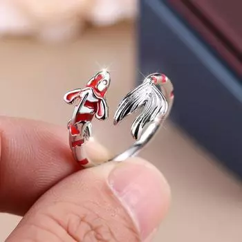 Открытое кольцо с изображением красного масла и карпа, простое и модное, индивидуальное, открытое кольцо для маленькой рыбы красный