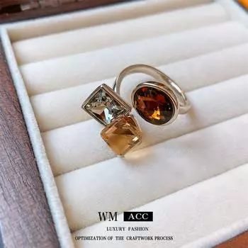 Открытое кольцо с квадратным цирконом из настоящего золота с гальваническим покрытием, высококачественное и уникальное стильное кольцо 1#