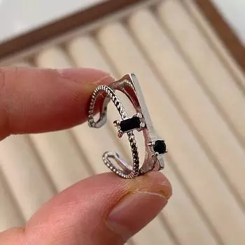 Открытое кольцо с медным покрытием: Модный японский/корейский дизайн для студентов, унисекс-индекс или хвостовое кольцо, холодный ретро-стиль. Double ring