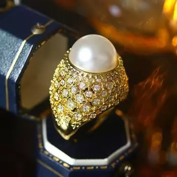 Открытое кольцо с медным покрытием, позолоченным бриллиантом и жемчугом, простое женское украшение на руку, простое и высококачественное Opening adjustable золотой