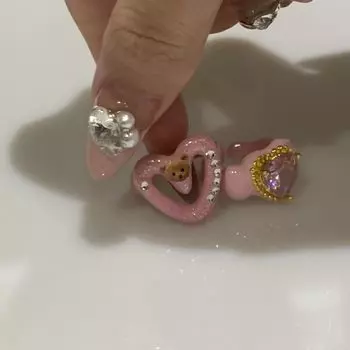 Открытое кольцо с росписью, капающее масло, неровное эмалевое кольцо, милое мультяшное кольцо с медведем, друг Style E