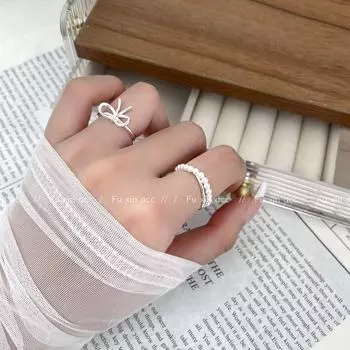 Открытое кольцо с серебряным жемчугом и бантом — минималистичный, высококачественный ювелирный дизайн rr366