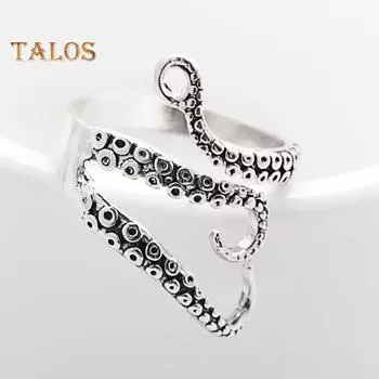 Открытое кольцо унисекс, преувеличенные щупальца осьминога, регулируемое полированное кольцо в стиле панк, вечерние, клубные, на палец, ювелирные изделия для взрослых серебряный